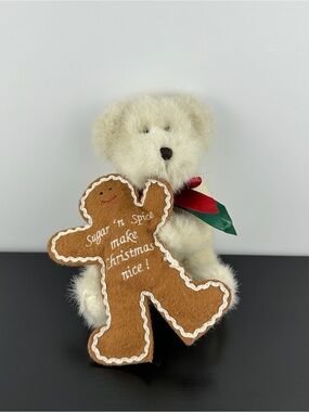 Boyds Bears Ginger White Bear Gingerbread Teddy 8” Christmas Ornament Plush